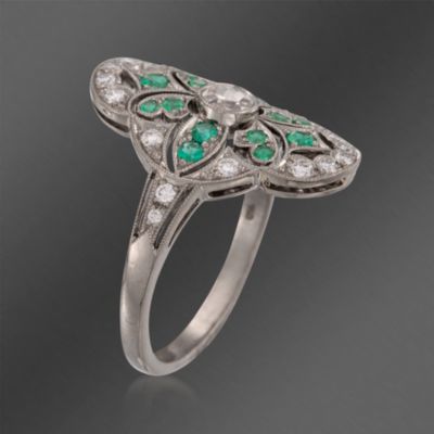 Kwiat .25 ct. t.w. Emerald and .35  ct. t.w. Diamond Fancy Ring in 18kt White Gold &mdash; Alt Image 3