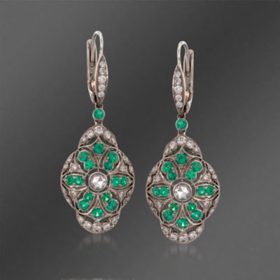 Kwiat .70 ct. t.w. Emerald and .55 ct. t.w. Diamond Dangle Earrings in 18kt White Gold &mdash; Alt Image 1