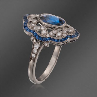 Kwiat 2.20 ct. t.w. Sapphire and .25  ct. t.w.  Diamond Vintage-Style Ring in 18kt White Gold &mdash; Alt Image 3