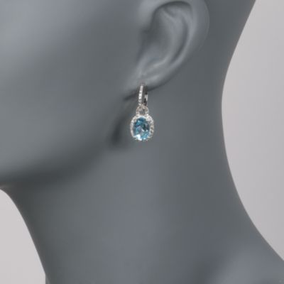 6.40 ct. t.w. Blue Topaz and .15 ct. t.w. Diamond Drop Earrings in Sterling Silver &mdash; Alt Image 2