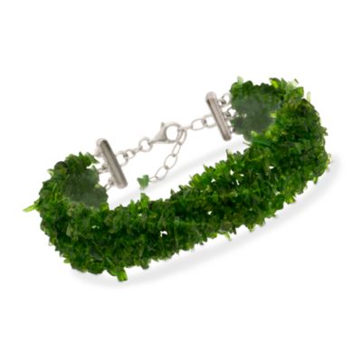 Green Diopside Torsade Bracelet With Sterling Silver Clasp. 7" &mdash; Alt Image 1