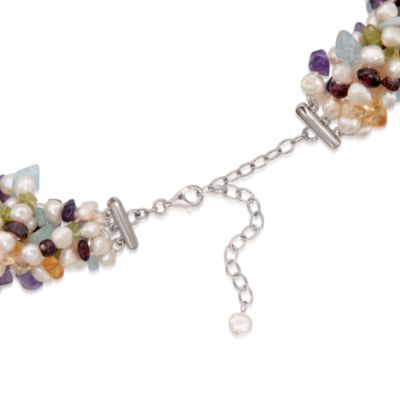 Pearl and Multi-Gemstone Torsade Necklace in Sterling Silver. 18" &mdash; Alt Image 3
