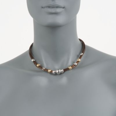 Multi-Strand Leather Necklace in Two-Tone. 16" &mdash; Alt Image 2