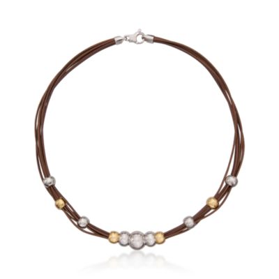 Multi-Strand Leather Necklace in Two-Tone. 16" &mdash; Alt Image 3