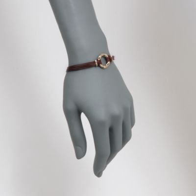 Brown Leather Bracelet With 14kt Yellow Gold Centerpiece. 7.5" &mdash; Alt Image 2