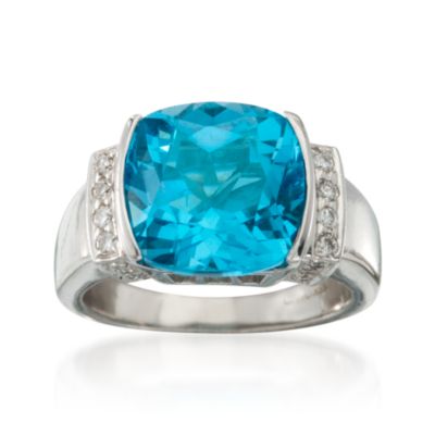 C. 1990 Vintage 5.50 Carat Blue Topaz and .25 ct. t.w. Diamond Ring in 18kt White Gold. Size 5 &mdash; Alt Image 1
