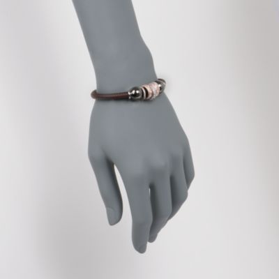 Brown Leather Bracelet With Two-Tone .35 ct. t.w. CZ Beads. 7" &mdash; Alt Image 2