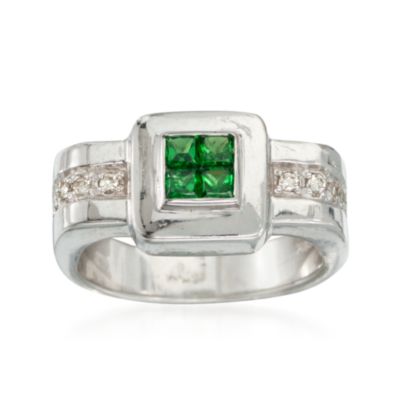 C. 1990 Vintage .20 ct. t.w. Tsavorite and .10 ct. t.w. Diamond Ring in 18kt White Gold. Size 6 &mdash; Alt Image 1
