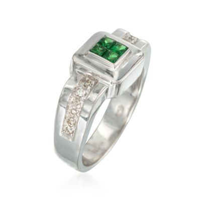 C. 1990 Vintage .20 ct. t.w. Tsavorite and .10 ct. t.w. Diamond Ring in 18kt White Gold. Size 6 &mdash; Alt Image 3