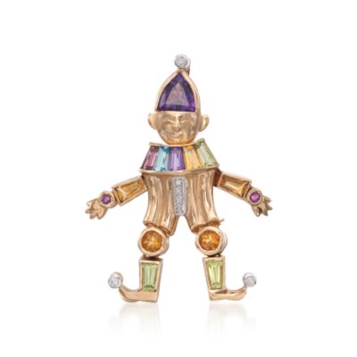C. 1960 Vintage 2.76 ct. t.w. Multi-Gem Clown Pin Pendant in 14kt Yellow Gold &mdash; Alt Image 1