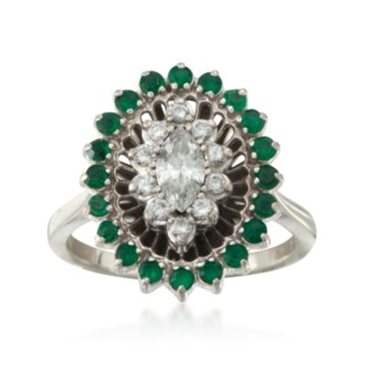 C. 1970 Vintage .60 ct. t.w.  Emerald Ring With Diamonds in 18kt White Gold. Size 6 &mdash; Alt Image 1