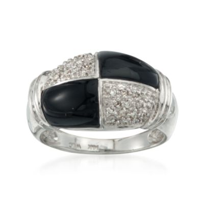 C. 2000 Vintage Black Onyx and .15 ct. t.w. Diamond Ring in 14kt White Gold. Size 7 &mdash; Alt Image 1