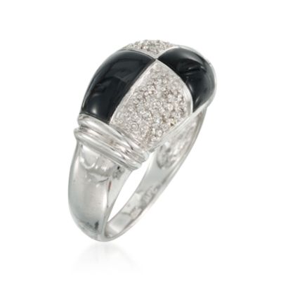 C. 2000 Vintage Black Onyx and .15 ct. t.w. Diamond Ring in 14kt White Gold. Size 7 &mdash; Alt Image 3