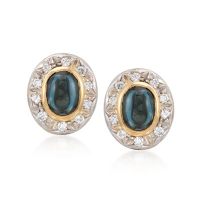 C. 1990 Vintage Sapphire and Diamond Earrings in 18kt Yellow Gold &mdash; Alt Image 1