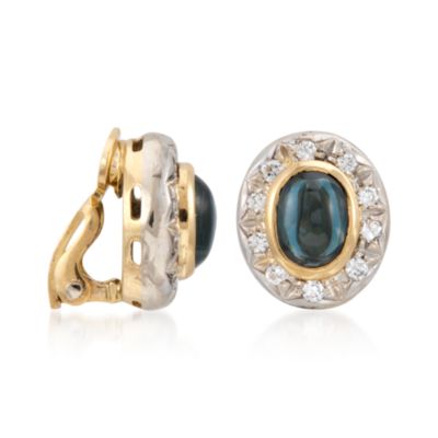 C. 1990 Vintage Sapphire and Diamond Earrings in 18kt Yellow Gold &mdash; Alt Image 3