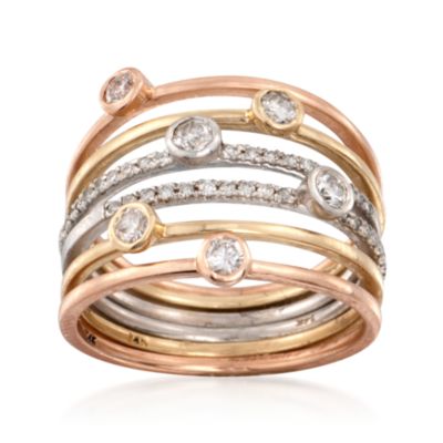 Set of Six .54 ct. t.w. Diamond Tri-Colored Stacking Rings &mdash; Alt Image 1