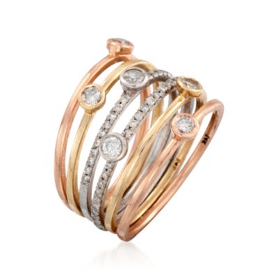 Set of Six .54 ct. t.w. Diamond Tri-Colored Stacking Rings &mdash; Alt Image 3