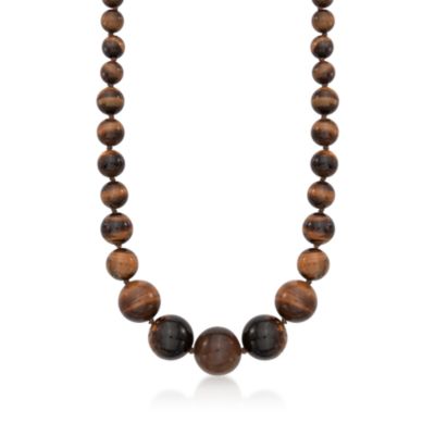 Graduated Tiger's Eye Bead Necklace in 14kt Yellow Gold. 20" &mdash; Alt Image 1