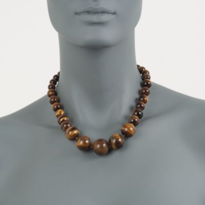 Graduated Tiger's Eye Bead Necklace in 14kt Yellow Gold. 20" &mdash; Alt Image 2