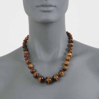 Graduated Tiger's Eye Bead Necklace in 14kt Yellow Gold. 20" &mdash; Alt Image 3