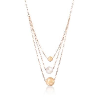 Three-Tiered Pearl Necklace in 14kt Yellow Gold. 18" &mdash; Alt Image 1