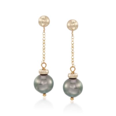 8-9mm Tahitian Pearl Drop Earrings in 14kt Yellow Gold &mdash; Alt Image 1