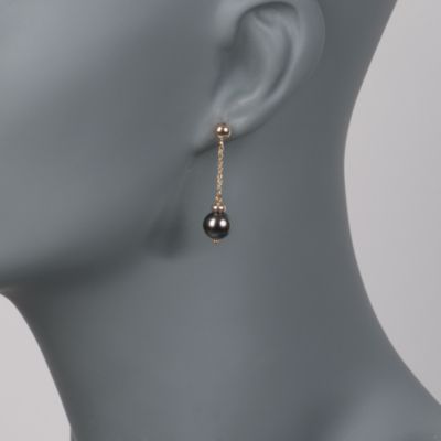 8-9mm Tahitian Pearl Drop Earrings in 14kt Yellow Gold &mdash; Alt Image 2