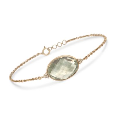 14.00 Carat Oval Green Amethyst and Diamond Bracelet in 14kt Yellow Gold &mdash; Alt Image 1