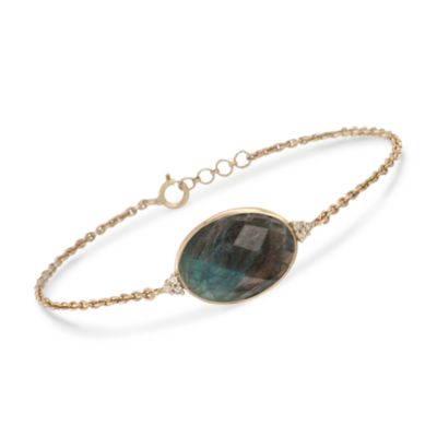 Labradorite and .10 ct. t.w. Diamond Bracelet in 14kt Yellow Gold &mdash; Alt Image 1