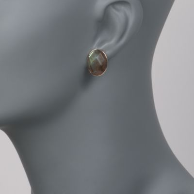 Oval Labradorite Earrings in 14kt Yellow Gold &mdash; Alt Image 2