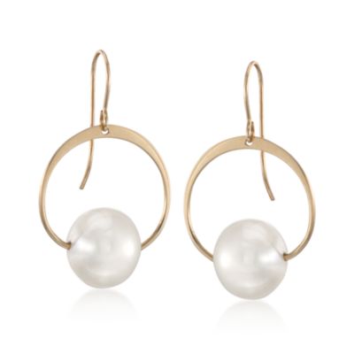 Pearl Drop Hoops in 14kt Yellow Gold &mdash; Alt Image 1