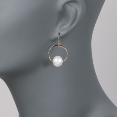 Pearl Drop Hoops in 14kt Yellow Gold &mdash; Alt Image 2