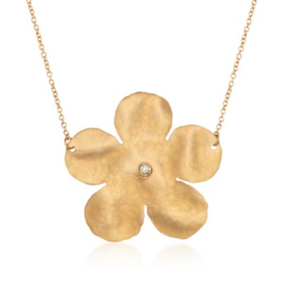 Diamond-Accent Flower Necklace in 14kt Yellow Gold. 17" &mdash; Alt Image 1