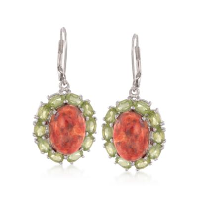 Coral and 5.25 ct. t.w. Peridot Earrings in Sterling Silver &mdash; Alt Image 1