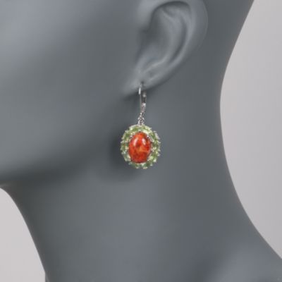Coral and 5.25 ct. t.w. Peridot Earrings in Sterling Silver &mdash; Alt Image 2