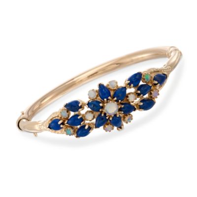 C. 1970 Vintage Lapis and Opal Bangle Bracelet in 14kt Yellow Gold. 6.25" &mdash; Alt Image 1
