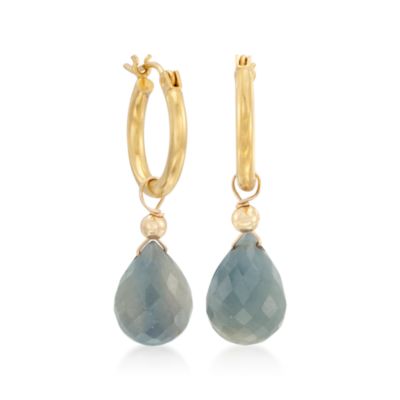 14kt Yellow Gold Hoop Earrings With Set of Interchangeable Multicolored Sapphire Drops &mdash; Alt Image 3
