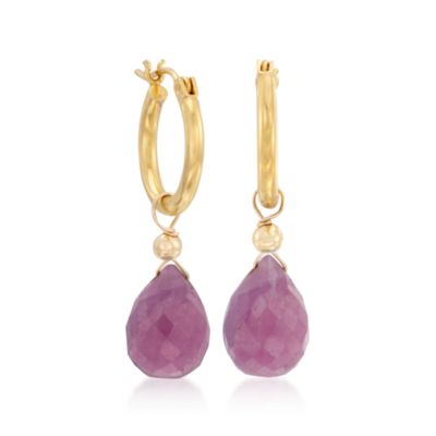 14kt Yellow Gold Hoop Earrings With Set of Interchangeable Multicolored Sapphire Drops &mdash; Alt Image 4