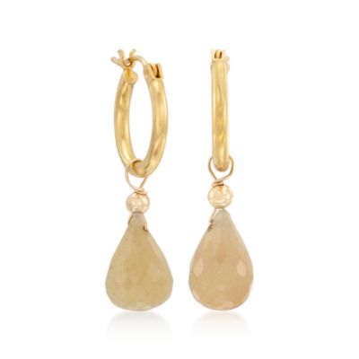 14kt Yellow Gold Hoop Earrings With Set of Interchangeable Multicolored Sapphire Drops &mdash; Alt Image 5