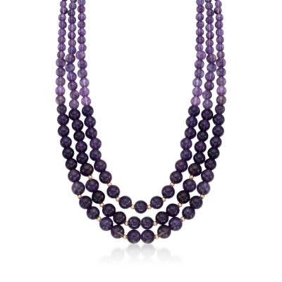 Three-Strand Graduated Amethyst Bead Necklace in 14kt Yellow Gold &mdash; Alt Image 1