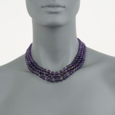Three-Strand Graduated Amethyst Bead Necklace in 14kt Yellow Gold &mdash; Alt Image 2