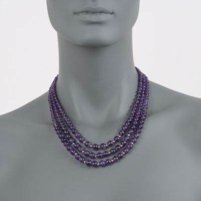 Three-Strand Graduated Amethyst Bead Necklace in 14kt Yellow Gold &mdash; Alt Image 3