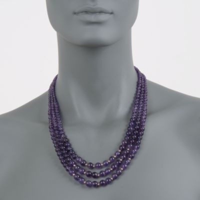 Three-Strand Graduated Amethyst Bead Necklace in 14kt Yellow Gold &mdash; Alt Image 4