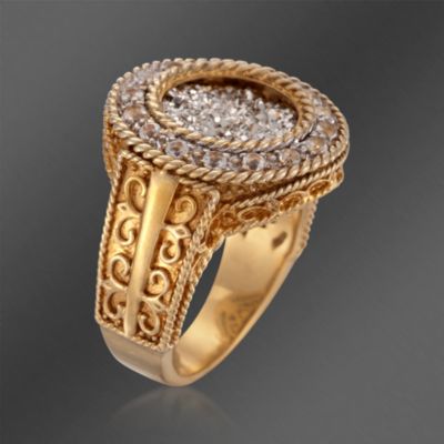 De Latori Jewelry White Topaz and Drusy Ring in 18kt Gold Over Sterling. Size 7 &mdash; Alt Image 3