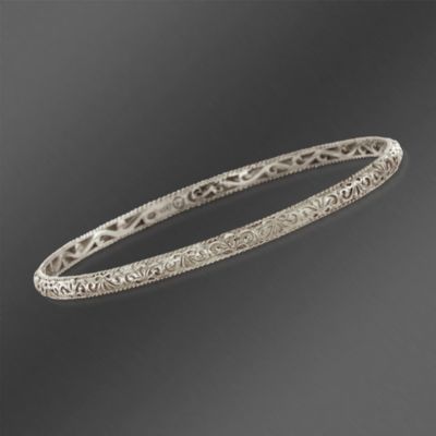 De Latori Jewelry Sterling Silver Bangle Bracelet With Design. 7" &mdash; Alt Image 1