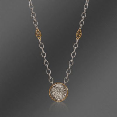 De Latori Jewelry White Drusy Pendant Necklace in Sterling Silver Two-Tone. 20" &mdash; Alt Image 1