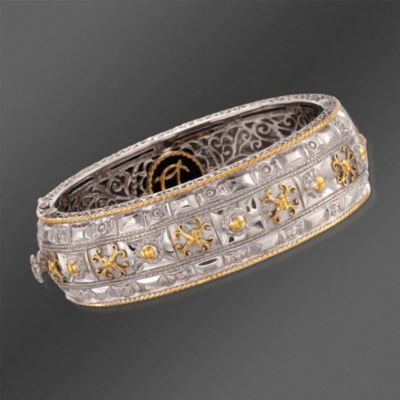De Latori Jewelry Sterling Silver Two-Tone Wide Bangle Bracelet With Design. 7" &mdash; Alt Image 1