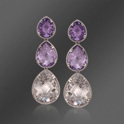 De Latori Jewelry Pink Amethyst and Crystal Quartz Dangle Earrings in Sterling Silver &mdash; Alt Image 1