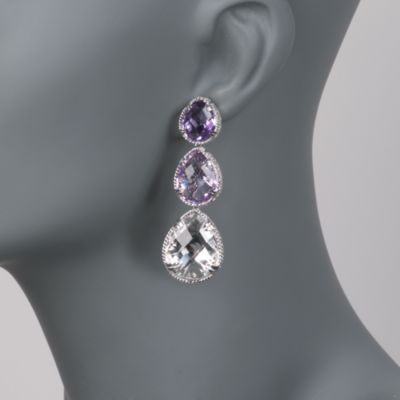 De Latori Jewelry Pink Amethyst and Crystal Quartz Dangle Earrings in Sterling Silver &mdash; Alt Image 2