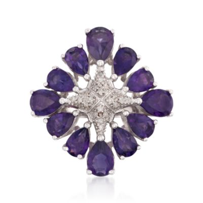6.60 ct. t.w. Amethyst and .10 ct. t.w. Diamond Starburst Ring in Sterling Silver &mdash; Alt Image 1